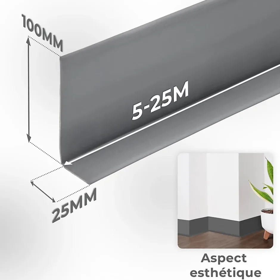 Plinthe Souple Auto-Adhésive en PVC 100x25mm, 15m, Bande Flexible, Facile à Installer, Adaptée à Toutes Surfac, noir-Quest Best