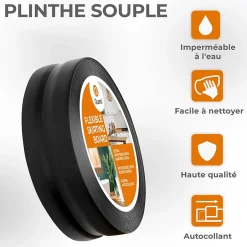 Plinthe Souple Auto-Adhésive en PVC 50x20mm, 5m, Bande Flexible, Facile à Installer, sur Toutes les Surfaces, noir-Quest Sale