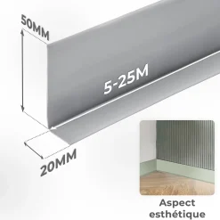 Plinthe Souple Auto-Adhésive en PVC 50x20mm, 25m, Bande Flexible, Facile à Installer, sur Toutes les Surfaces, noir-Quest Hot