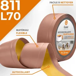Quest Plinthe Souple Auto-Adhésive en PVC 70x20mm, 1m, Bande Flexible, Facile à Installer, Adaptée à Toutes Surfaces, brun clair