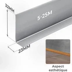 Plinthe Souple Auto-Adhésive en PVC 32x23mm, 5m, Bande Flexible, Facile à Installer, sur Toutes les Surfaces, gris-Quest Discount