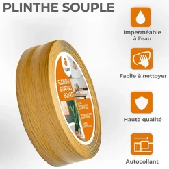 Quest Plinthe Souple Auto-Adhésive en PVC 50x20mm, 5m, Bande Flexible, Facile à Installer, sur Toutes les Surfaces, chêne