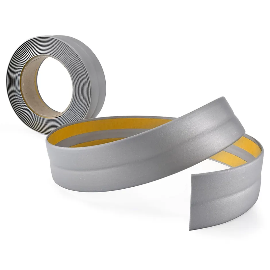 Plinthe Souple Auto-Adhésive en PVC 25x15mm, 10m, Bande Élastique pour Finitions et Étanchéité des Jonctions, argent-Quest Online