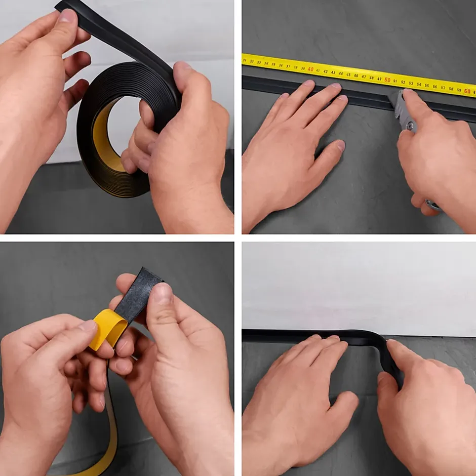 Plinthe Souple Auto-Adhésive en PVC 25x15mm, 5m, Bande Élastique pour Finitions et Étanchéité des Jonctions, noir-Quest