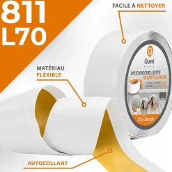 Quest Plinthe Souple Auto-Adhésive en PVC 70x20mm, 5m, Bande Flexible, Facile à Installer, Adaptée à Toutes Surfaces, blanc