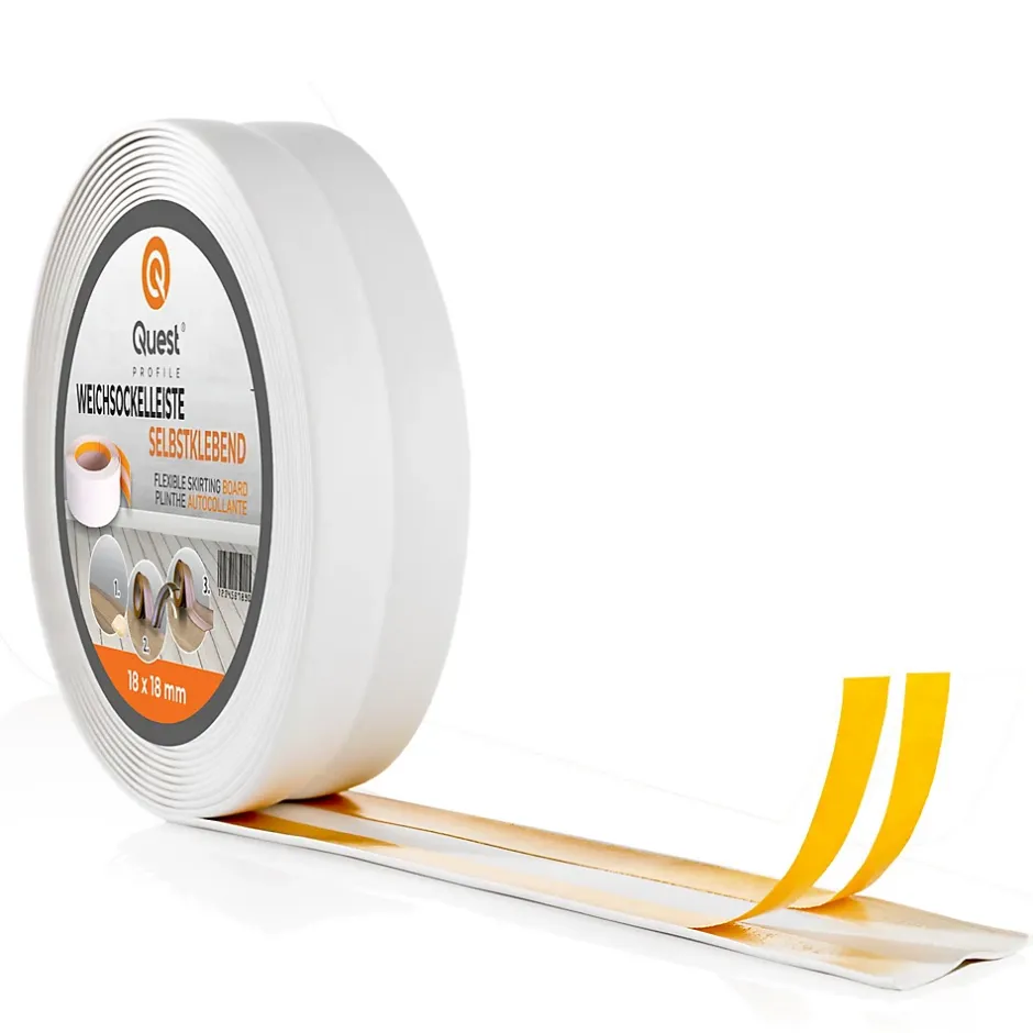 Plinthe Souple Auto-Adhésive en PVC 25x25mm, 15m, Bande Élastique pour Finitions et Étanchéité des Jonctions, blanc-Quest Hot