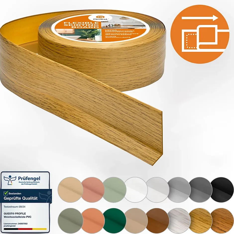 Plinthe Souple Auto-Adhésive en PVC 50x20mm, 15m, Bande Flexible, Facile à Installer, sur Toutes les Surfaces, chêne-Quest Best
