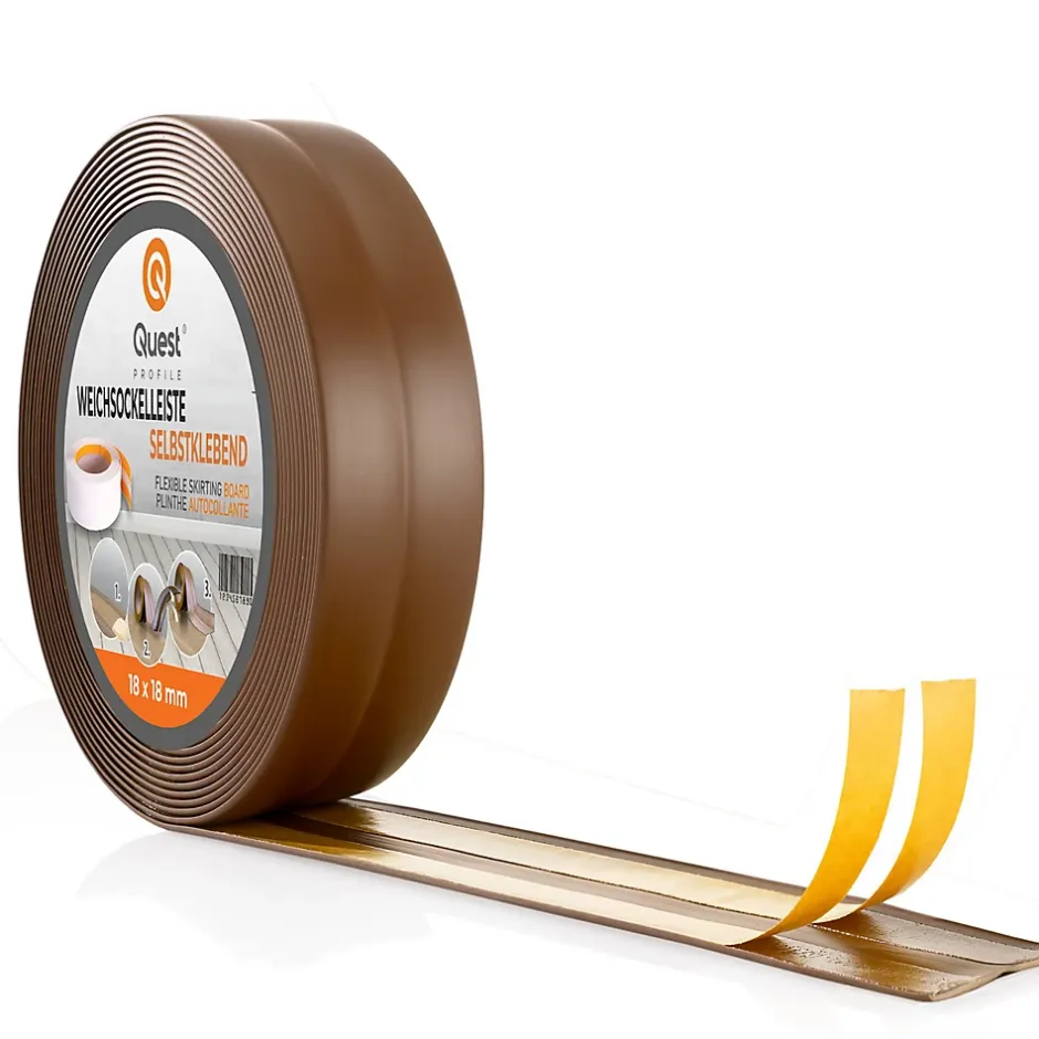 Quest Plinthe Souple Auto-Adhésive en PVC 30x30mm, 5m, Bande Élastique pour Finitions et Étanchéité des Jonctions, bronze