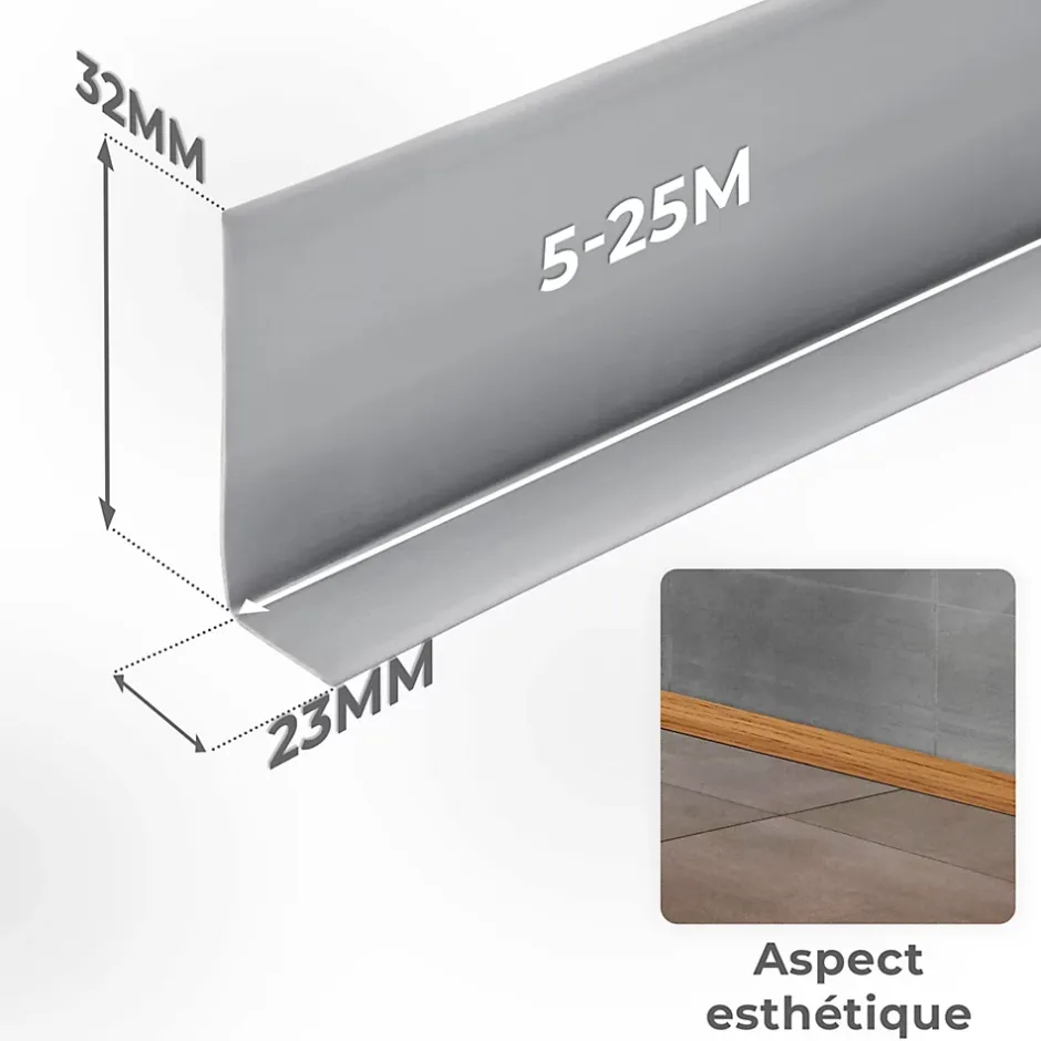 Quest Plinthe Souple Auto-Adhésive en PVC 32x23mm, 5m, Bande Flexible, Facile à Installer, sur Toutes les Surfaces, graphite