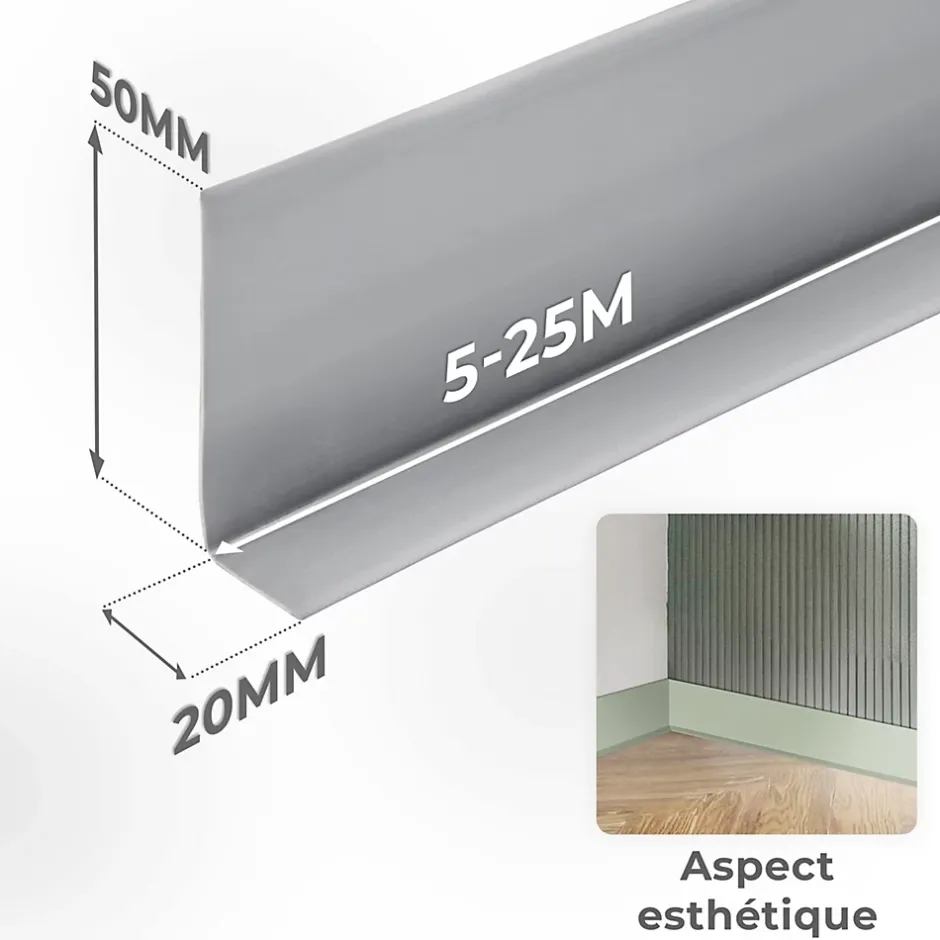 Quest Plinthe Souple Auto-Adhésive en PVC 50x20mm, 15m, Bande Flexible, Facile à Installer, sur Toutes les Surfaces, sablonneux