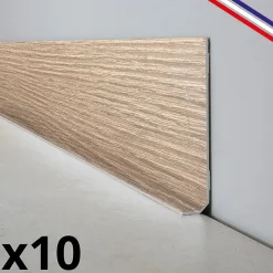 Plinthes PVC adhésives décoratives pour sol - Lot de 10 - 100x8 cm (10m) Beige - Effet Bois Chêne Brut-99Deco