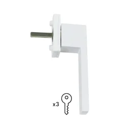 GoodHome Poignée alu carré blanc et 3 clés pour fenêtre pvc