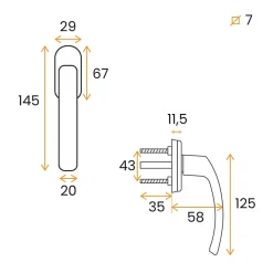 Cadap Poignée de Fenêtre, Carré de 7 mm, Oscillo-battante, Blanc, , pour PBC