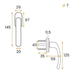 Cadap Poignée de Fenêtre Oscillo-battante, Noir, Carré de 7 mm, Fabrication Française