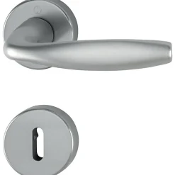 Poignée de porte sur rosace ronde - New York - - inox mat - Clé L-Hoppe