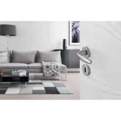 Poignée de porte sur rosace ronde - New York - - inox mat - Clé L-Hoppe