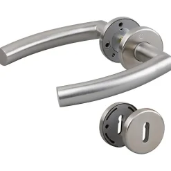 Poignée de porte sur rosace inox mat - Clé L - Trondheim - et cie-Hoppe New