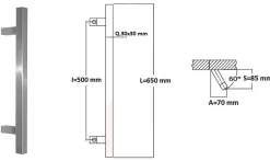 Poignée de tirage Carrée 30x30 mm - Entraxe500 - S85 A70 - L650 mm - incliné 60 - INOX 304 satiné-Hardwarexchange Online