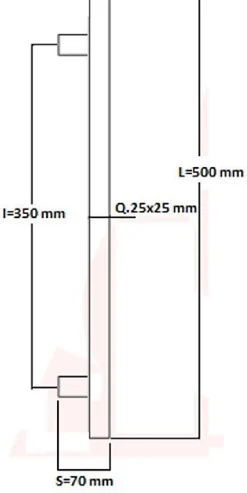 Poignée de tirage Carrée 25x25 mm - Entraxe350 - S70 - L500 mm - INOX 304 Laqué RAL 9005 Noir Mat-Hardwarexchange Sale