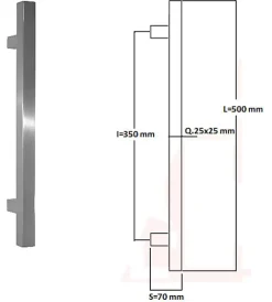 Poignée de tirage Carrée 25x25 mm - Entraxe350 - S70 - L500 mm - INOX 304 Laqué RAL 9005 Noir Mat-Hardwarexchange Sale