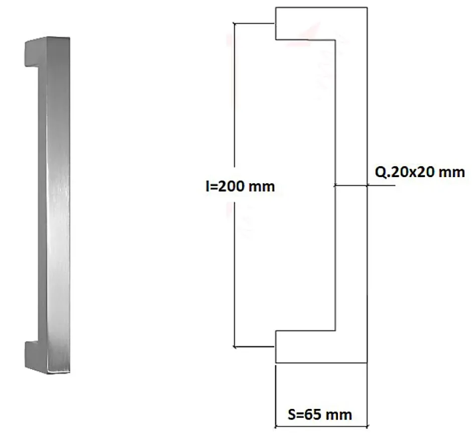 Poignée de tirage Carrée 20x20 mm - Entraxe200 mm - INOX 304 poli-Hardwarexchange Online