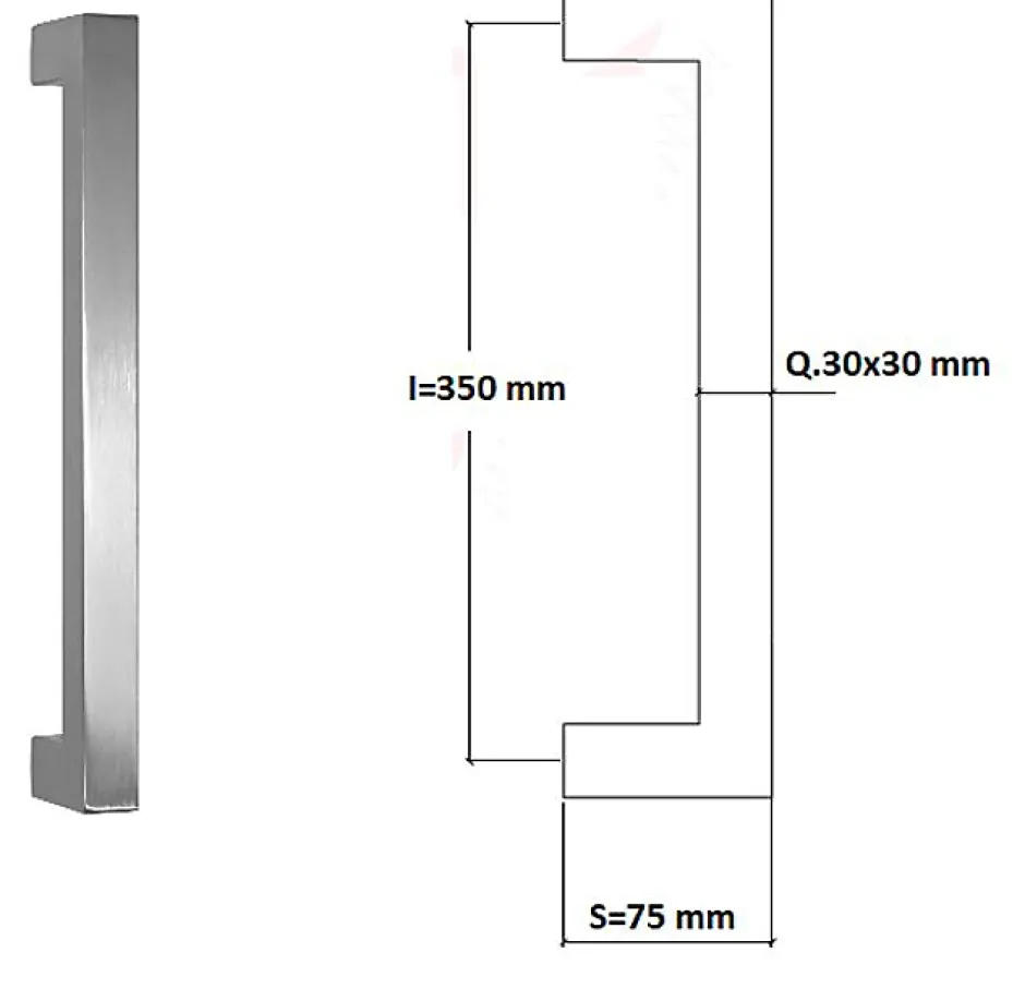 Poignée de tirage Carrée 30x30 mm - Entraxe350 mm - INOX 304 satiné-Hardwarexchange Hot