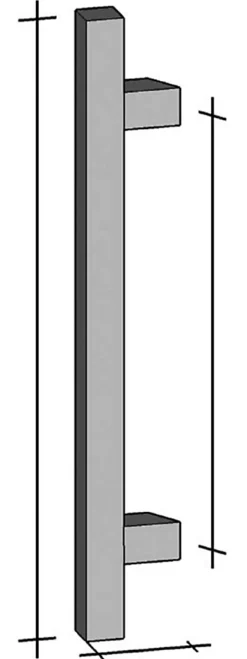 Poignée de tirage Carrée 25x25 mm - Entraxe350 - S80 - A65 - L500 mm - incliné 60 - INOX 304 satiné-Hardwarexchange Discount