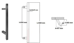 Poignée de tirage carrée 25x25 mm - Entraxe350 - S85 - A70 - L500 mm - incliné 45 - INOX 304 satiné-Hardwarexchange Hot