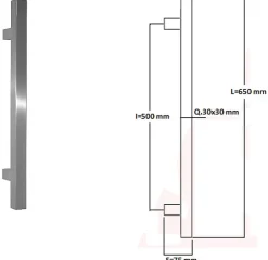 Hardwarexchange Poignée de tirage Carrée 30x30 mm - Entraxe500 - S75 - L650 mm - INOX 304 Laqué RAL 9005 Noir Mat