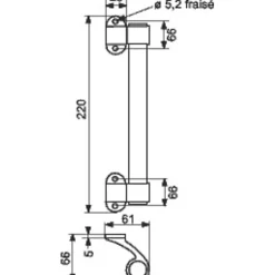 Poignée de tirage coudée Aluminium - Diamètre 25 x 220 mm - Type 502 --Vachette Discount