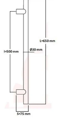 Poignée de tirage Diamètre 30 mm - v500 - S75 - L650 mm - INOX 304 Laqué RAL 9005 Noir Mat-Hardwarexchange Online