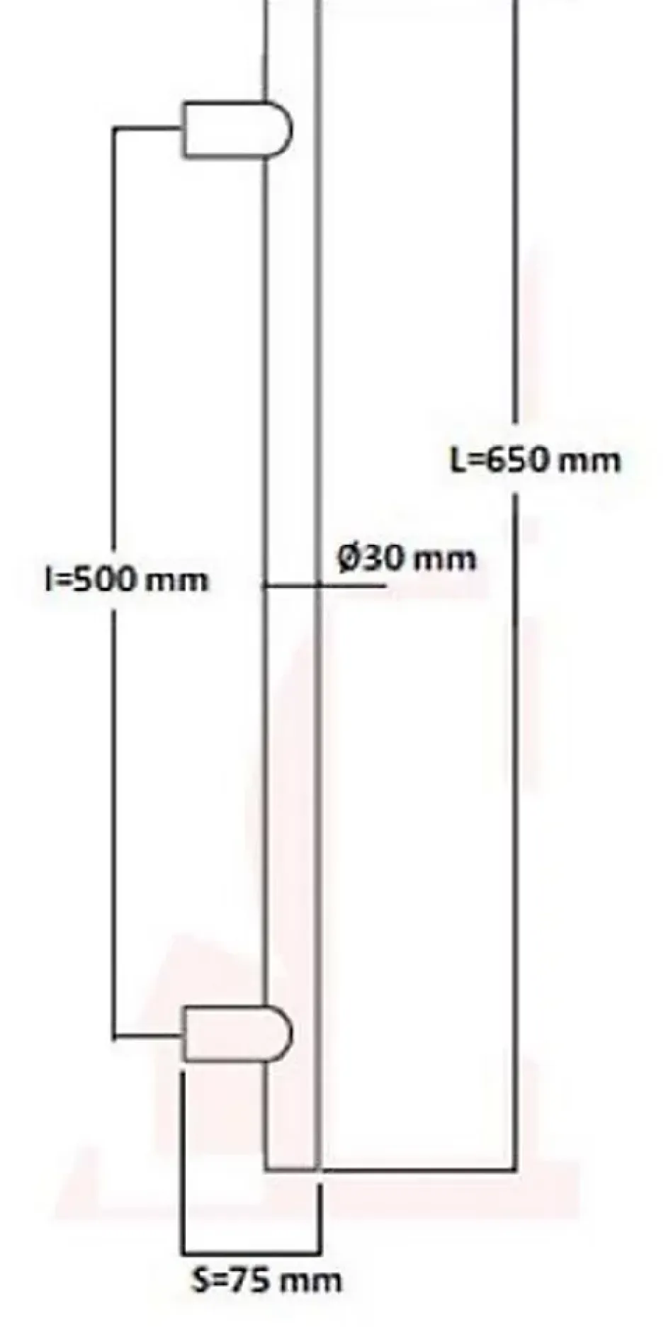 Poignée de tirage Diamètre 30 mm - v500 - S75 - L650 mm - INOX 304 Laqué RAL 9005 Noir Mat-Hardwarexchange Online