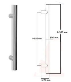 Hardwarexchange Poignée de tirage Diamètre 30 mm - Entraxe350 - S75 - L500 mm - INOX 304 satiné