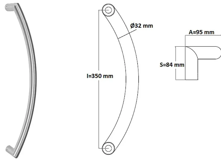 Poignée de tirage Diamètre 32 mm - Entraxe350 mm - INOX 304 satiné-Hardwarexchange Discount