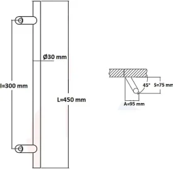 Poignée de tirage Diamètre 30 mm - Entraxe300 - S80 - A70 - L450 mm - inclinée 45 - INOX 304 Laqué RAL 9005 Noir Mat-Hardwarexchange New