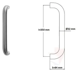 Poignée de tirage Diamètre 32 mm - Entraxe350 mm - INOX 304 poli-Hardwarexchange New