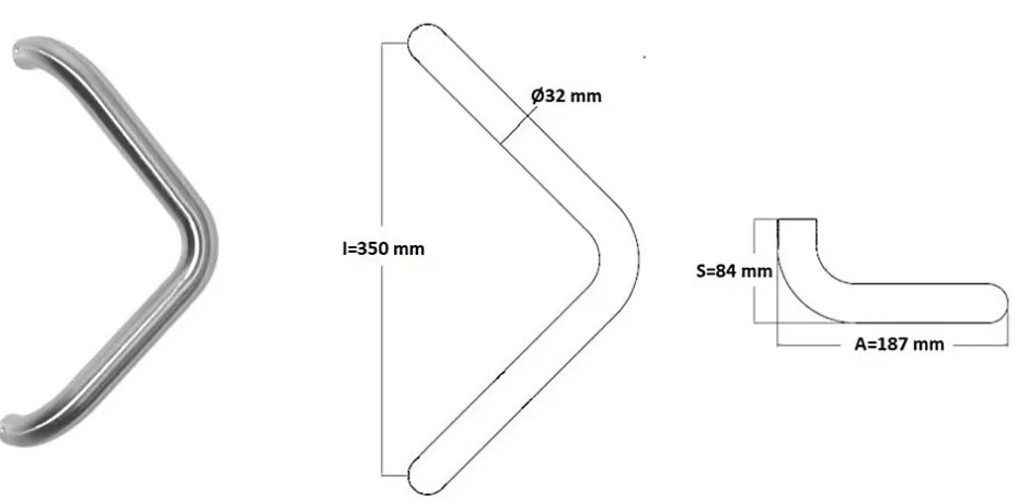 Poignée de tirage Diamètre 32 mm - Entraxe350 mm - INOX 304 satiné-Hardwarexchange Online