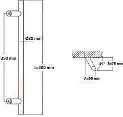 Poignée de tirage Diamètre 30 mm - Entraxe350 - S80 - A70 - L500 mm - inclinée 45 - INOX 304 Laqué RAL 9005 Noir Mat-Hardwarexchange Discount