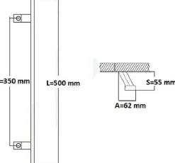 Poignée de tirage, inclinée 60, Rectangle 40x10 mm Entraxe 350 S 55 A 62 L 500 mm INOX 304 Laqué RAL 9005 Noir Mat-Hardwarexchange Online