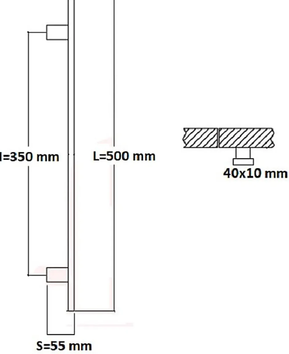 Poignée de tirage Rectangle 40x10 mm - Entraxe350 - S55 - L500 mm - INOX 304 Laqué RAL 9005 Noir Mat-Hardwarexchange Online