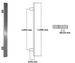 Poignée de tirage Rectangle 40x10 mm - Entraxe350 - S55 - L500 mm - INOX 304 Laqué RAL 9005 Noir Mat-Hardwarexchange Online