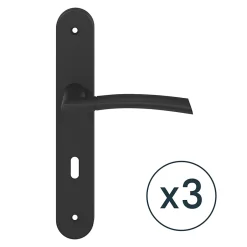 GoodHome Poignée sur plaque avec serrure, noir mat, L.128 mm x l.40 mm, entraxe 195 mm, Hirel vendue par 3 pièces
