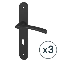 GoodHome Poignée sur plaque avec serrure, noir mat, L.128 mm x l.40 mm, entraxe 195 mm, Hirel vendue par 3 pièces