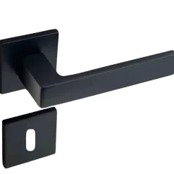 Secury-T Poignées de porte sur rosace noir mat carré - Modèle Nathaly Trou de clé L