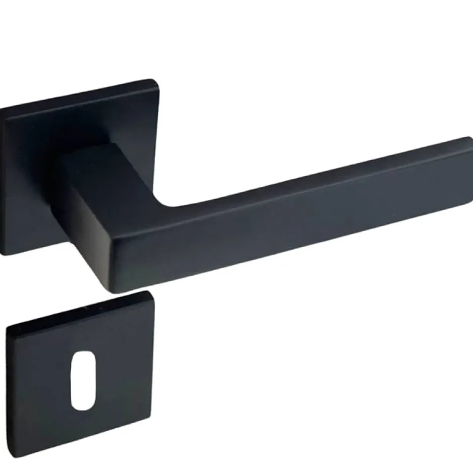 Secury-T Poignées de porte sur rosace noir mat carré - Modèle Nathaly Trou de clé L