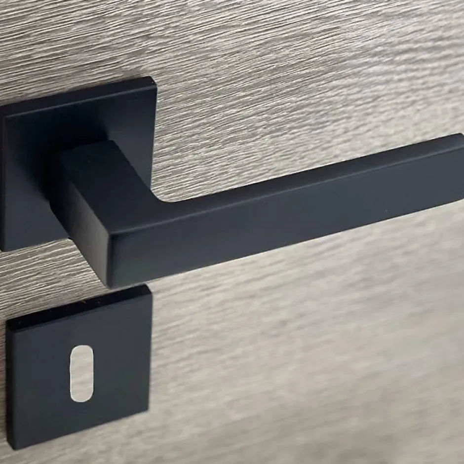 Secury-T Poignées de porte sur rosace noir mat carré - Modèle Nathaly Trou de clé L