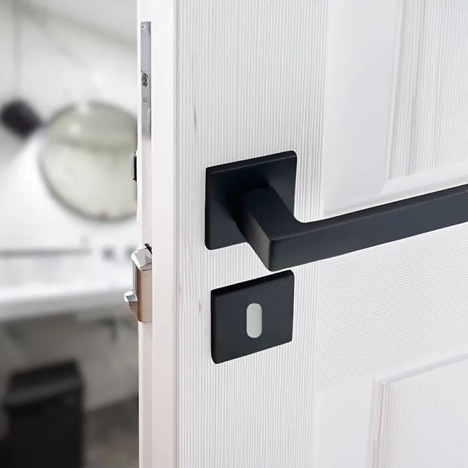 Secury-T Poignées de porte sur rosace noir mat carré - Modèle Nathaly Trou de clé L