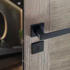 Secury-T Poignées de porte sur rosace noir mat carré - Modèle Nathaly Trou de clé L