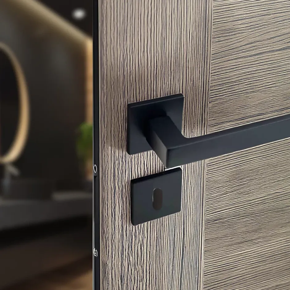 Secury-T Poignées de porte sur rosace noir mat carré - Modèle Nathaly Trou de clé L