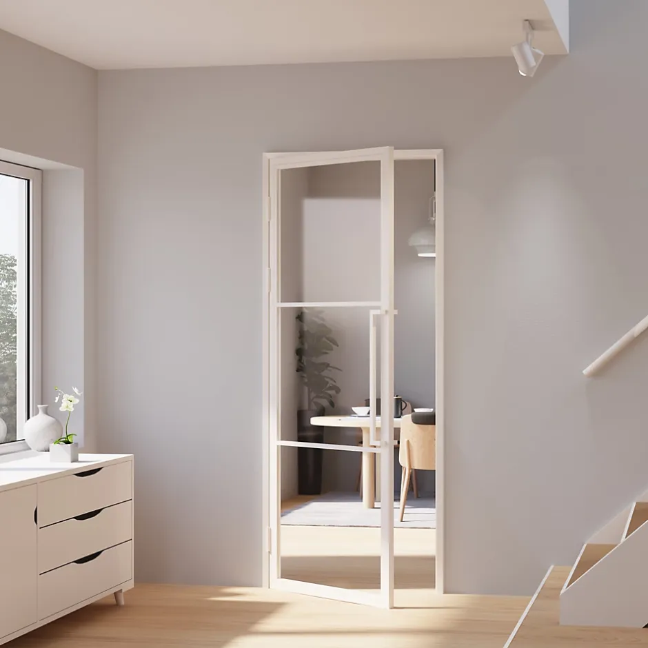 Schulte Porte complète intérieure en verre avec cadre 83x211cm - transparent - blanc mat - gauche